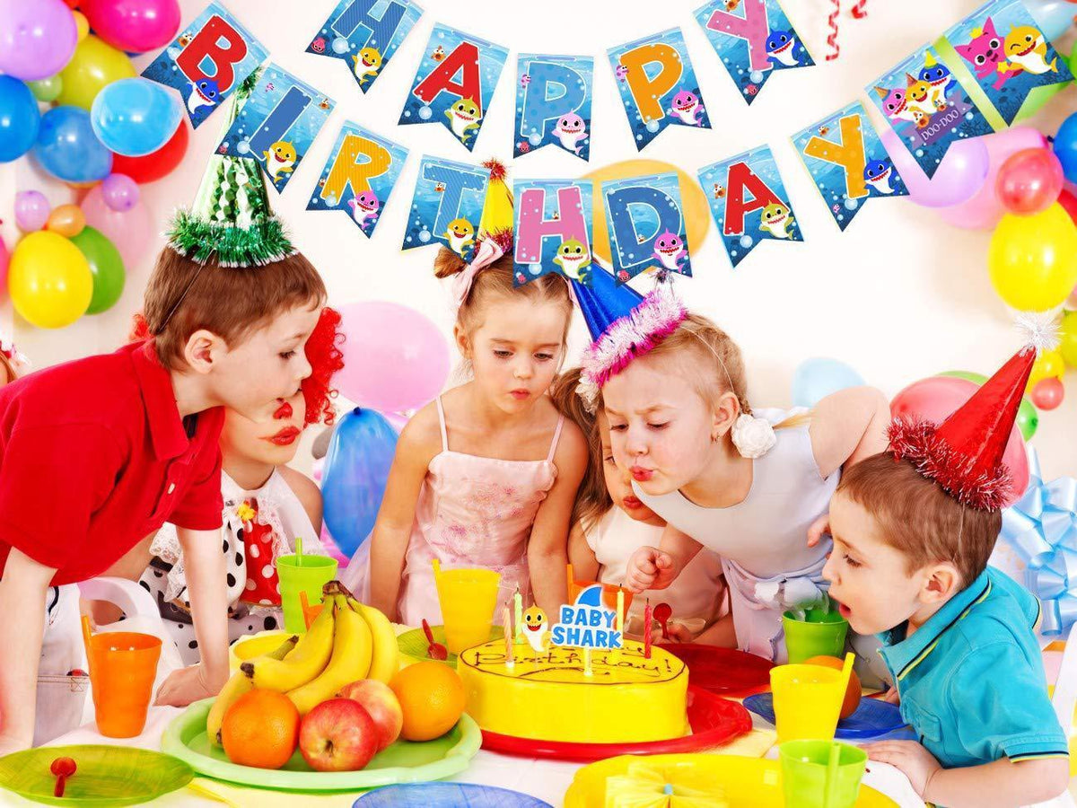 Happy Birthday Banner Garland Shark Theme Party Supplies For Kids Baby Shower