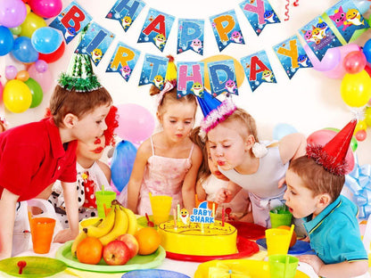 Happy Birthday Banner Garland Shark Theme Party Supplies For Kids Baby Shower