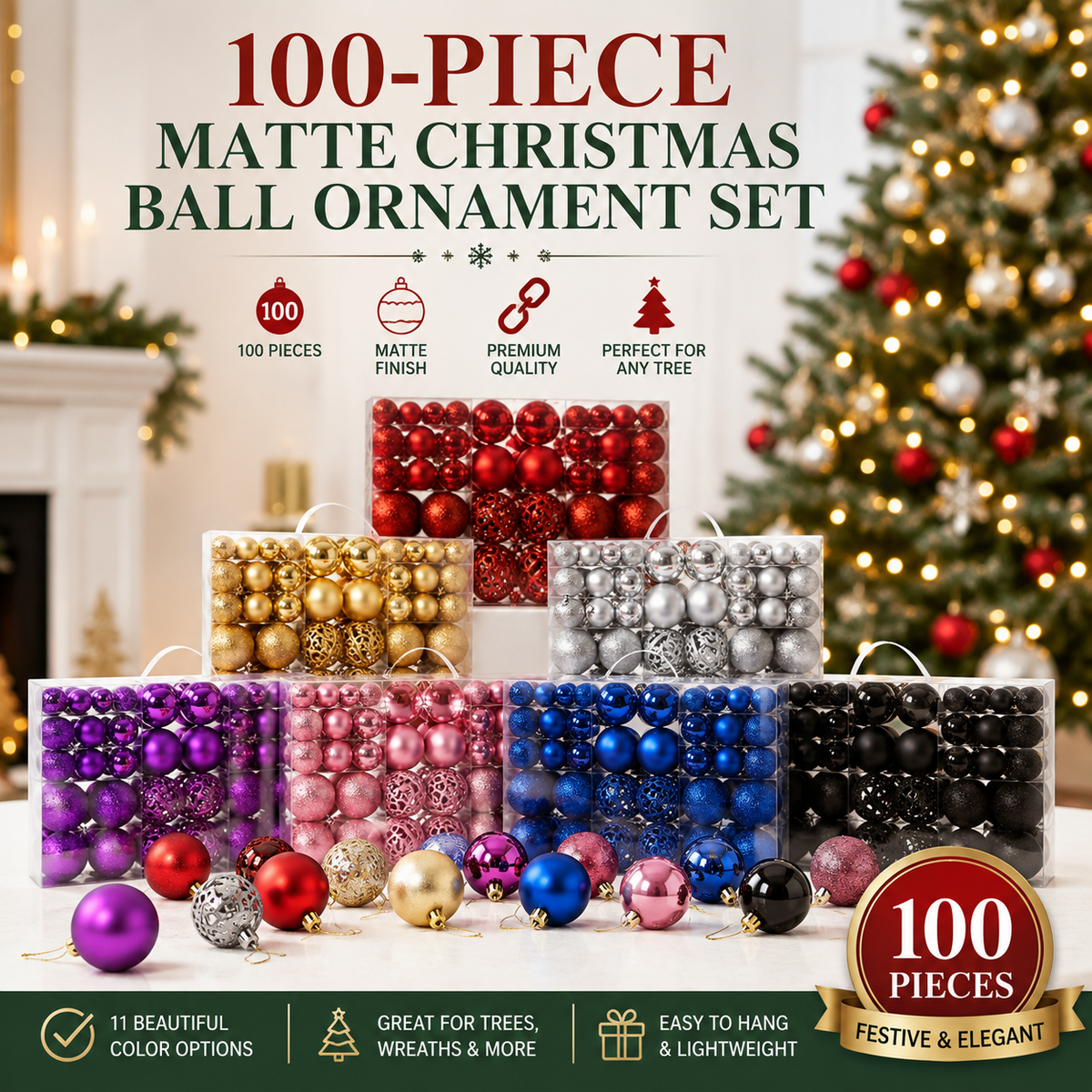 100-Piece Christmas Ball Ornament Set