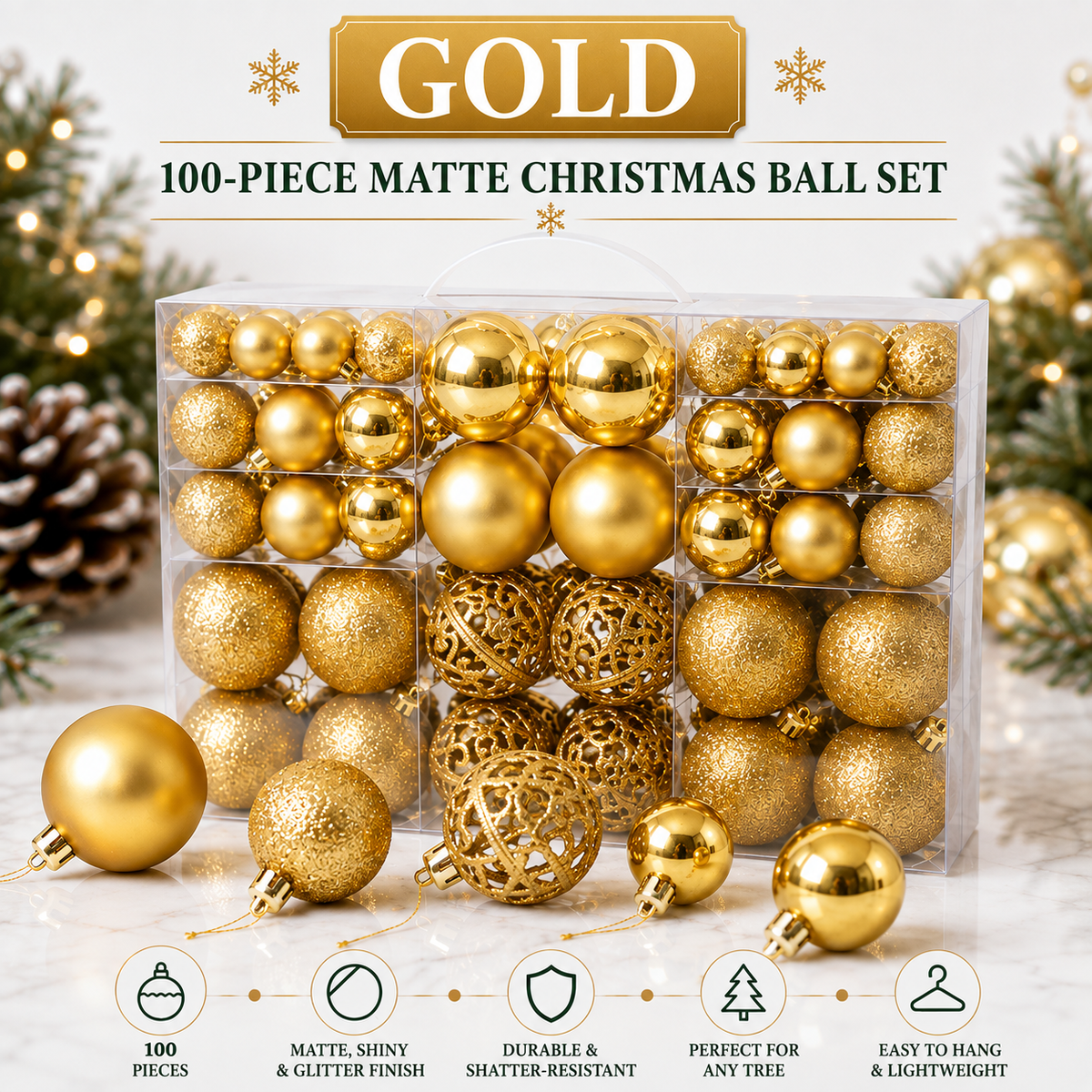 100-Piece Christmas Ball Ornament Set