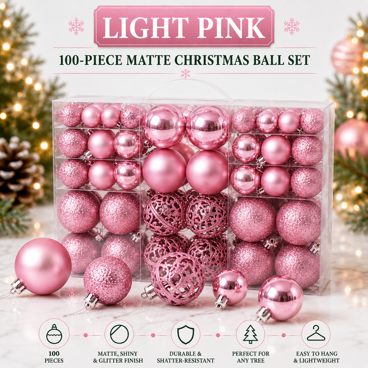 100-Piece Christmas Ball Ornament Set