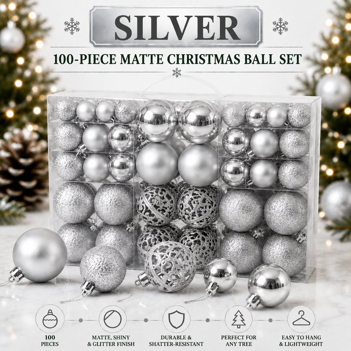100-Piece Christmas Ball Ornament Set