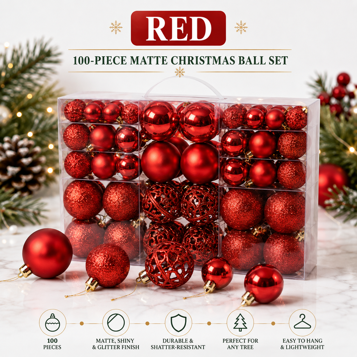 100-Piece Christmas Ball Ornament Set