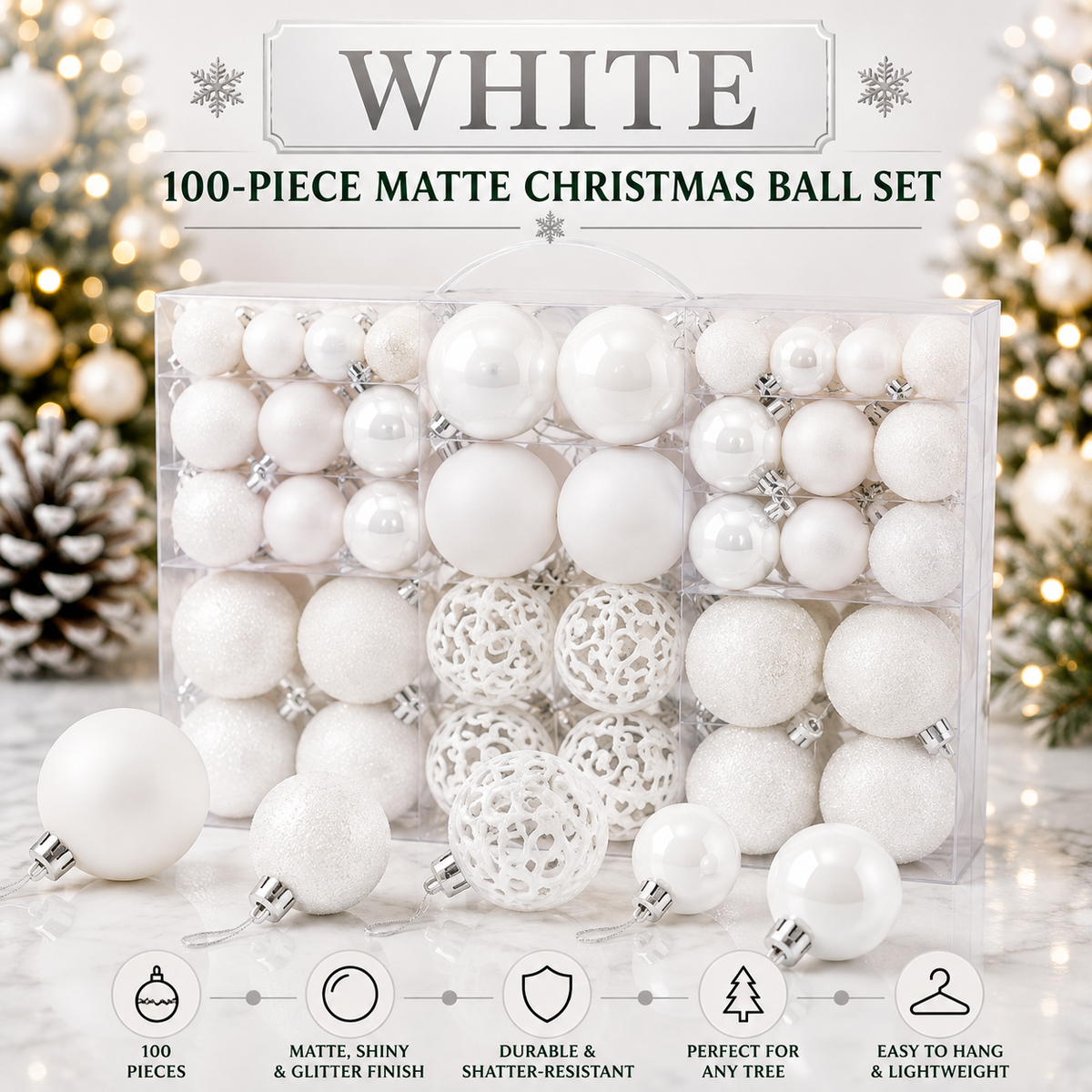 100-Piece Christmas Ball Ornament Set