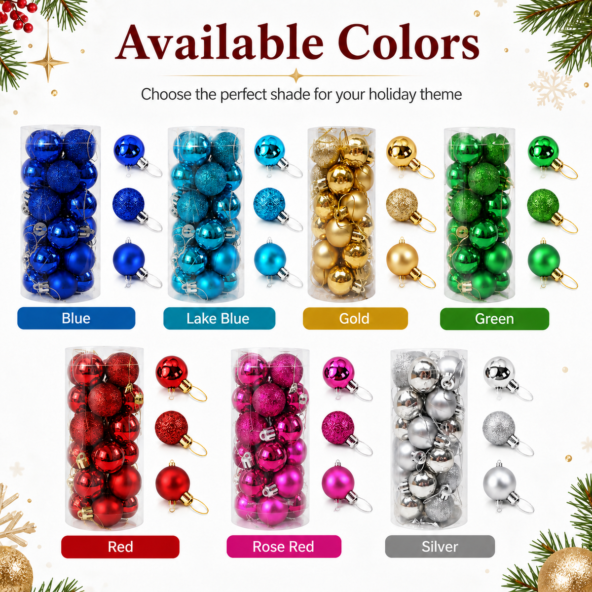 Shiny & Matte Christmas Ornament Bundle – 3cm + 6cm
