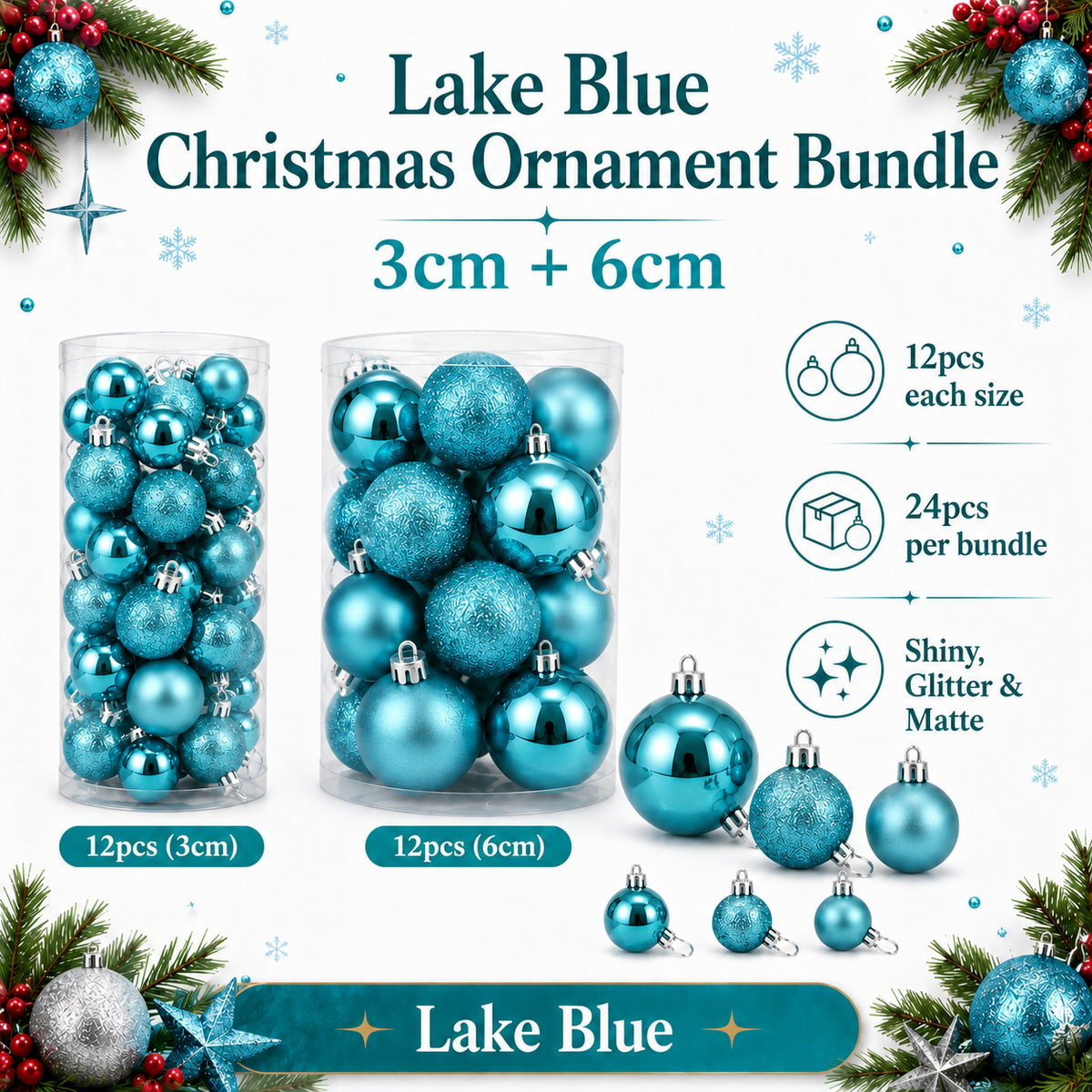 Shiny & Matte Christmas Ornament Bundle – 3cm + 6cm