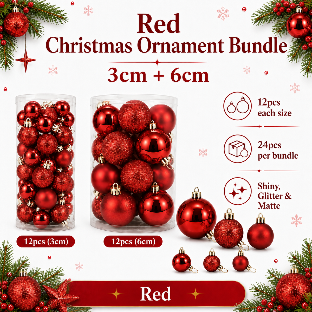 Shiny & Matte Christmas Ornament Bundle – 3cm + 6cm