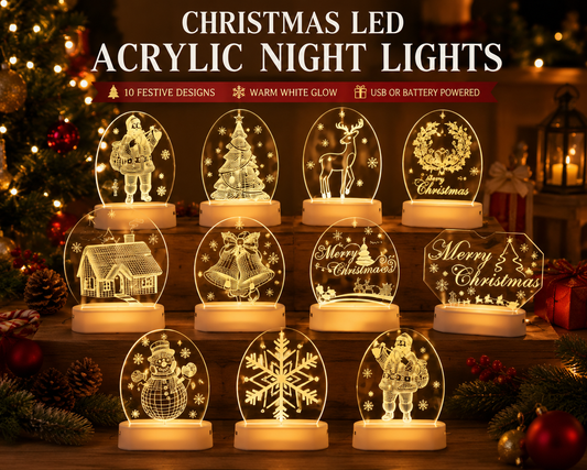 Christmas LED Acrylic Night Light – 10 Festive Designs